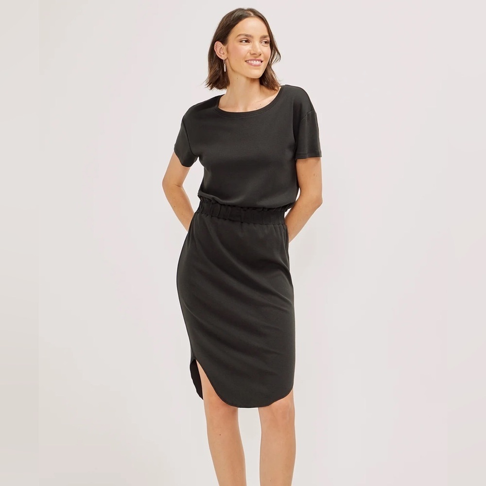 Three Dots Curved Hem Tee Cotton Dress - Picture 1 of 6